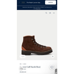 New in Box Purple Label Ralph Lauren Darrow Lug Brown Calf Suede Boots 9.5 $1895